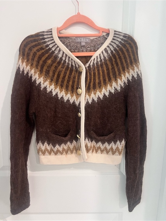 J. Crew Sweaters - J. Crew Brown and Cream Fair Isle Wool-Blend Cardigan